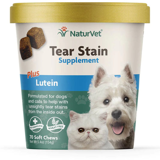 NaturVet - Tear Stain Supplement Plus Lutein - Dogs & Cats - 70 Soft Chews - Net Wt. 5.4 oz (154g)