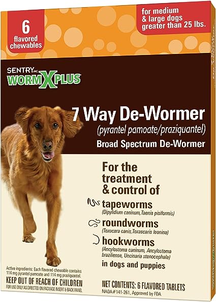 Sentry Worm X Plus 7 Way De-Wormer - 6 Count Flavored Chewables