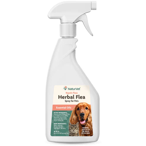 NaturVet - Herbal Flea Spray For Pets - Essential Oils - Dogs & Cats - 16 fl oz (Net 473 mL)