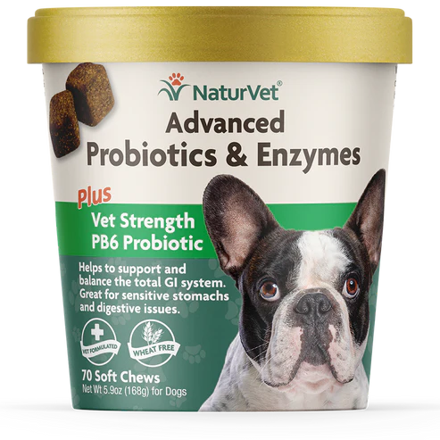 NaturVet - Advanced Probiotics & Enzymes Plus Vet Strength PB6 Probiotic - Dogs - 70 Soft Chews - Net Wt. 5.9 oz (168g)