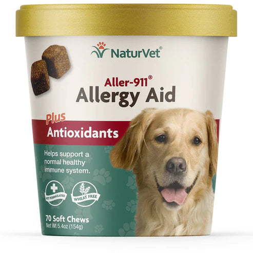NaturVet - Aller-911 - Allergy Aid Plus Antioxidants - 70 Soft Chews - Net Wt. 5.4 oz (154g)