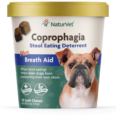 NaturVet - Coprophagia - Stool Eating Deterrent Plus Breath Aid - Dogs - 70 Soft Chews - Net Wt. 5.4 oz (154g)