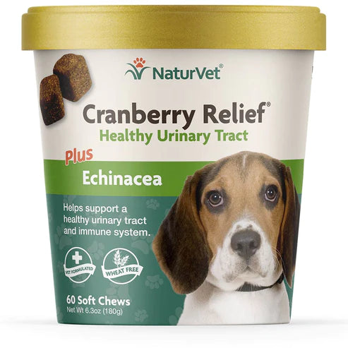 NaturVet - Cranberry Relief - Healthy Urinary Tract Plus Echinacea - Dogs - 60 Soft Chews - Net Wt. 6.3 oz (180g)