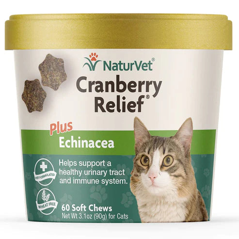 NaturVet - Cranberry Relief Plus Echinacea - Cats - 60 Soft Chews - Net Wt. 3.1 oz (90g)