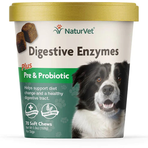 NaturVet - Digestive Enzymes Plus Pre & Probiotic - Dogs - 70 Soft Chews - Net Wt. 5.9 oz (168g)