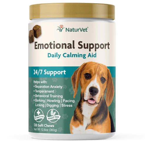 NaturVet - Emotional Support - Daily Calming Aid For Dogs - 120 Soft Chews - Net Wt. 12.6 oz (360g)