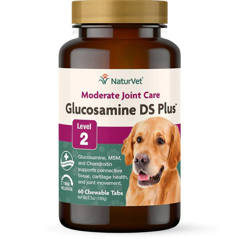 NaturVet - Moderate Joint Care - Glucosamine DS Plus Level 2- Dog & Cats - 60 Chewable Tabs - Net Wt. 6.3 oz (180g)