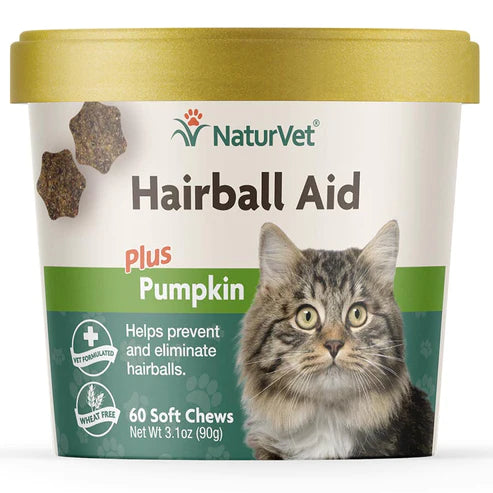 NaturVet - Hairball Aid Plus Pumpkin - Cats - 60 Soft Chews - Net Wt 3.1 oz (90g)