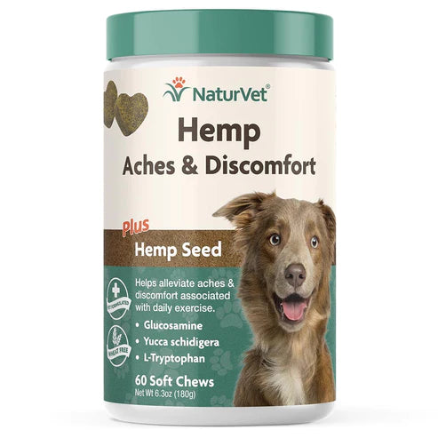 NaturVet - Aches & Discomfort Plus Hemp Seed - Dogs - 60 Soft Chews - Net Wt. 6.3 oz (180g)