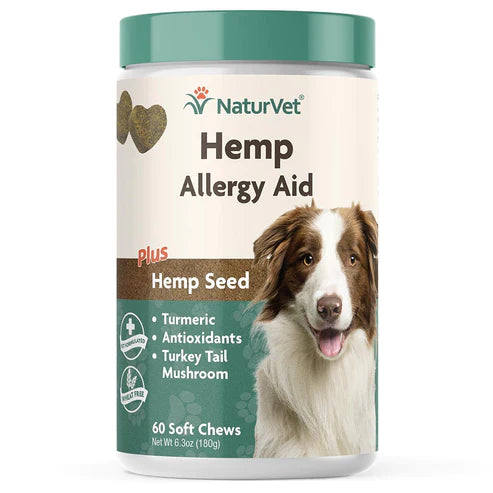 NaturVet - Hemp Allergy Aid Plus Hemp Seed - Dogs - 60 Soft Chews - Net Wt 6.3 oz (180g)