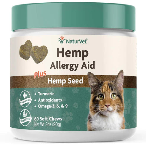 NaturVet - Hemp Allergy Aid Plus Hemp Seed - Cats - 60 Soft Chews - Net Wt 3 oz (90g)