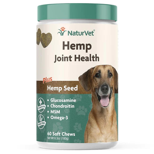NaturVet - Hemp Joint Health Plus Hemp Seed - Dogs - 60 Soft Chews - Net Wt. 6.3 oz (180g)