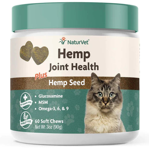 NaturVet - Hemp Joint Health Plus Hemp Seed - Cats - 60 Soft Chews - Net Wt. 3 oz (90g)