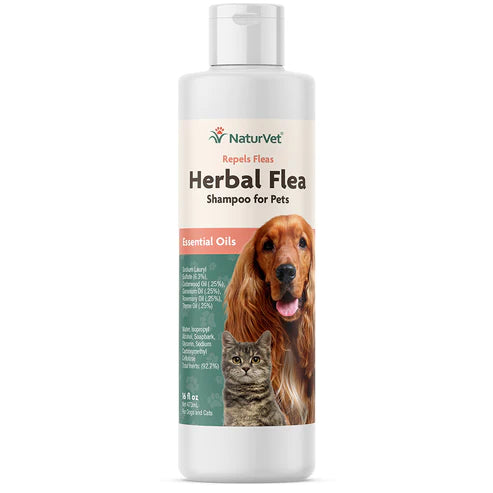 NaturVet - Herbal Flea Shampoo For Pets - Essential Oils - Dogs & Cats - 16 fl oz (Net 473mL)