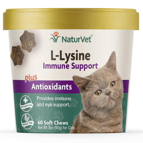 NaturVet - L-Lysine Immune Support Plus Antioxidants - Cats - 60 Soft Chews - Net Wt. 3 oz (90g)