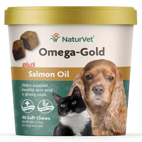NaturVet - Omega-Gold Plus Salmon Oil - Dogs & Cats - 90 Soft Chews - Net Wt. 9 oz (256g)