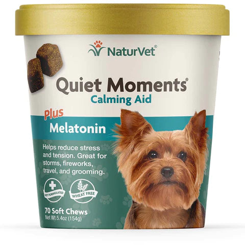 NaturVet - Quiet Moments - Calming Aid Plus Melatonin - Dog - 70 Soft Chews - Net Wt. 5.4 oz (154 g)