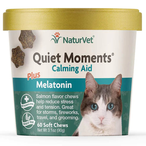 NaturVet - Quiet Moments - Calming Aid Plus Melatonin - Cat - 60 Soft Chews - Net Wt. 3.1 oz (90g)
