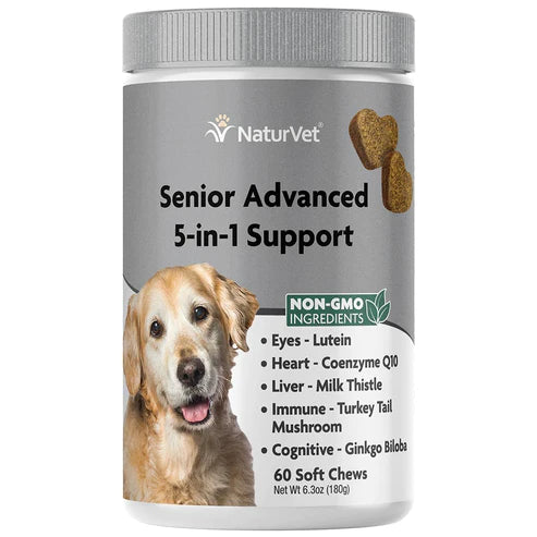 NaturVet - Senior Advanced - 5-In-1 Support - Dog Soft Chews - 60 Soft Chews - Net Wt. 6.3 oz (180g)