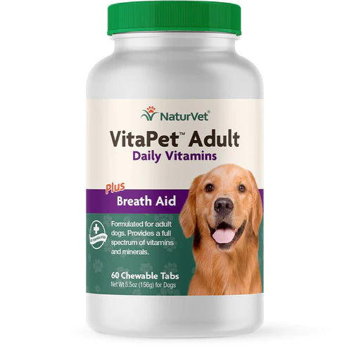 NaturVet - VitaPet Adult - Daily Vitamins Plus Breath Aid - Dogs - 60 Chewable Tabs - Net Wt. 5.5 oz (156g)