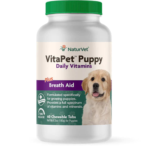 NaturVet - VitaPet Puppy - Daily Vitamins Plus Breath Aid - 60 Chewable Tabs - Net Wt. 6.3 oz (180g)