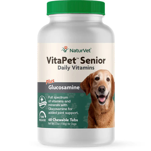 NaturVet - VitaPet Senior - Daily Vitamins Plus Glucosamine - Dogs - 60 Chewable Tabs - Net Wt. 5.5 oz (156g)
