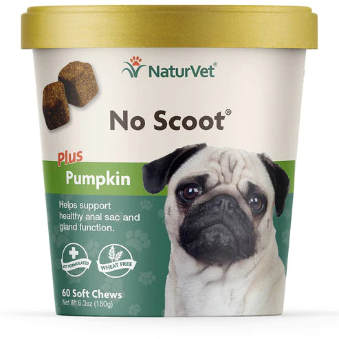 NaturVet - No Scoot Plus Pumpkin - Dogs - 60 Soft Chews - Net Wt. 6.3 oz (180g)